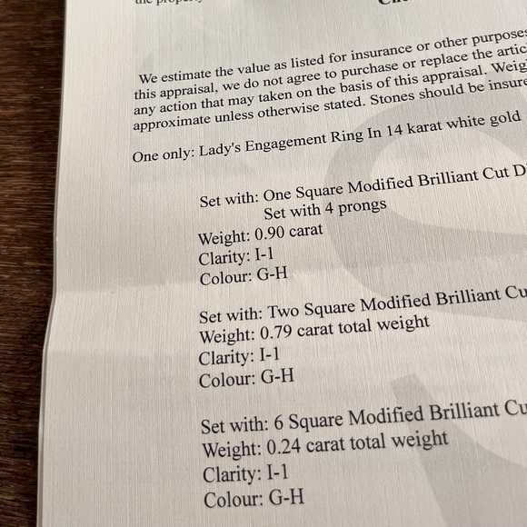 White gold engagement ring, with new appraisal. Appraised at 10,600. - Picture 4 of 5